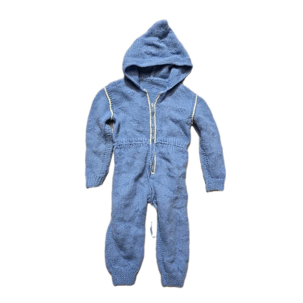 Vintage One Piece Jumpsuit Boys Blue 12 Months Knitted